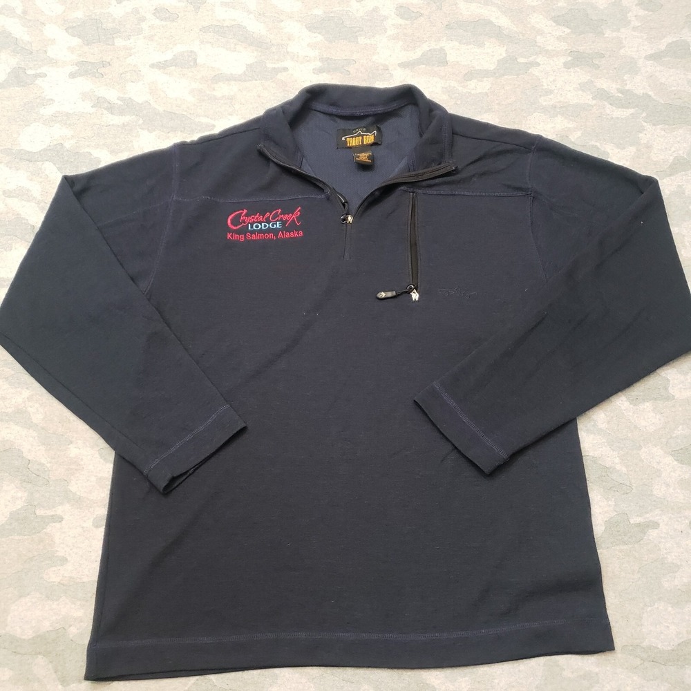 Orvis Sweatshirt Mens Medium Black Quarter Zip Trout Bum Long Sleeve Branded